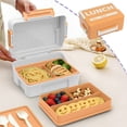 thumbnail image 1 of Portaalmuerzos de plástico portátil para alimentos, con múltiples compartimentos, sello hermético, apto para microondas, incluye juego de cubiertos, verde, naranja, rosa, marrón., 1 of 6