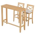 thumbnail image 6 of Bellemave 3 Piece Pub Table and Chair Set, Wood Bar Height Dining Set Kitchen Breakfast Nook with 2 Upholstered Chairs for Small Places, Rectangle Furniture (Natural+Beige), 6 of 9