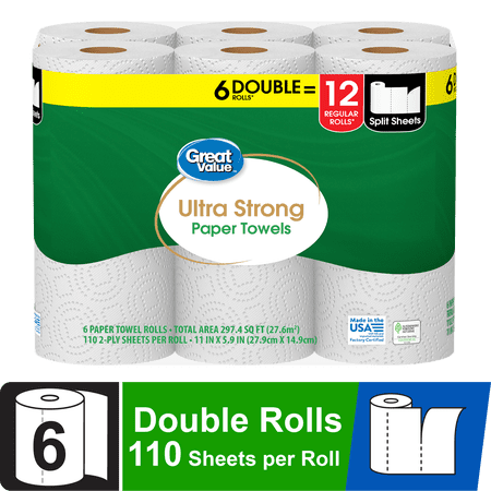 Great Value Ultra Strong Paper Towels, 6 Double Rolls