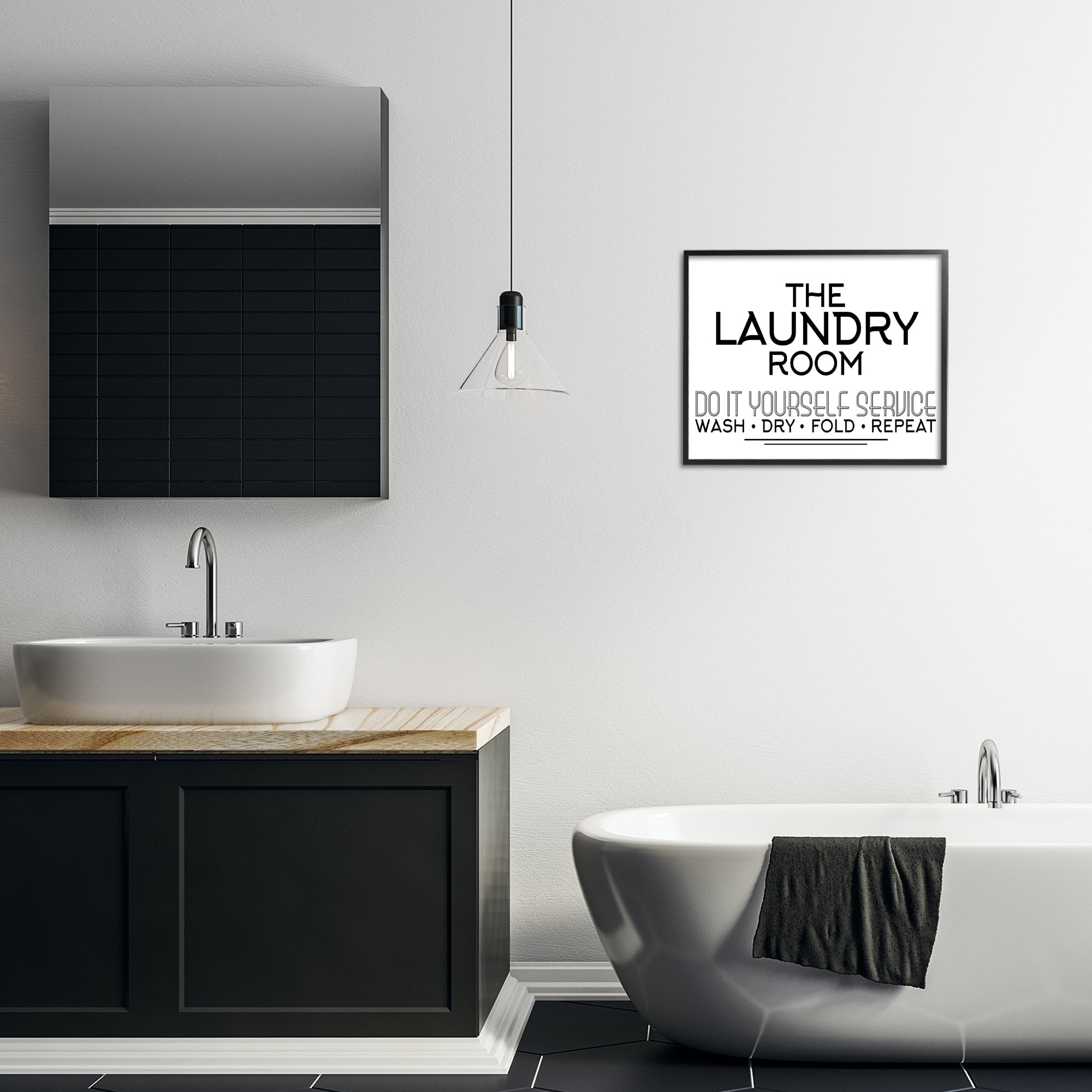 Do It Yourself Laundry Minimal Black Framed Giclee Art, design by Kim Allen
