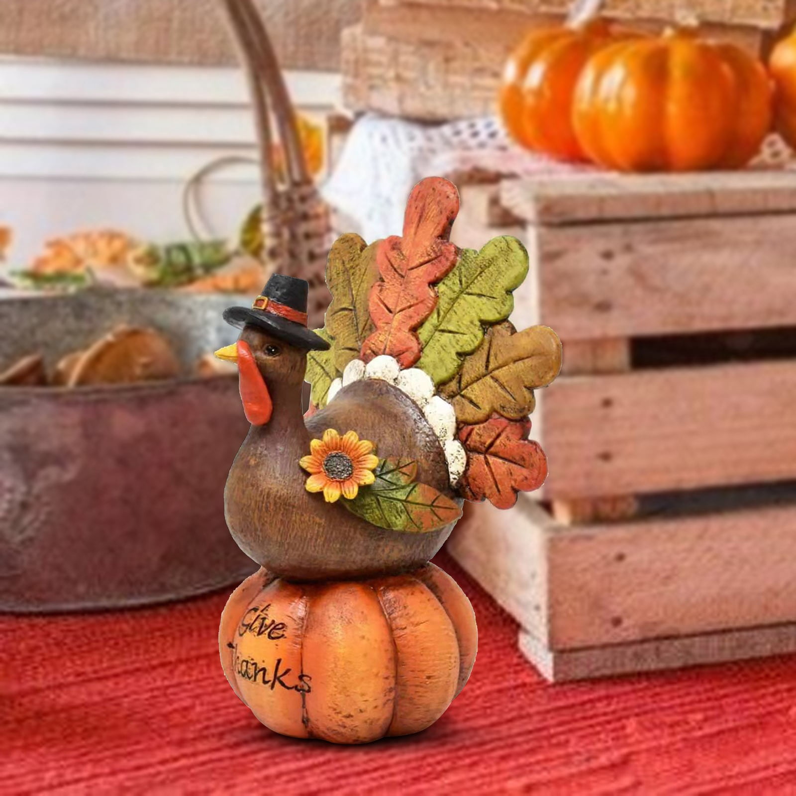 Figurine Dinde Décorative Centre De Table Thanksgiving - Polyester 19x11x22cm - Décoration De Fête, Saisonnière Pour La Maison - 11