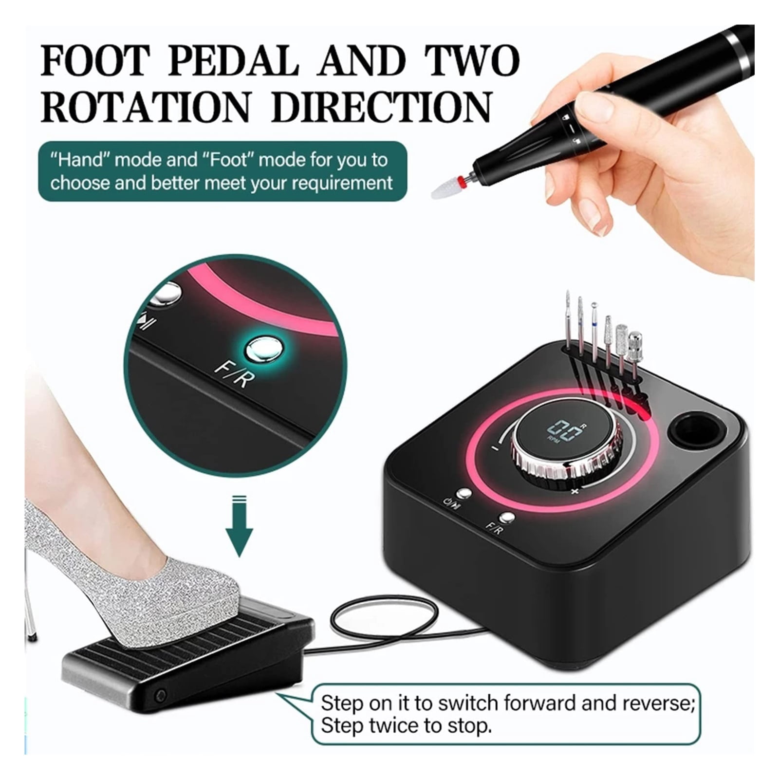 Electric Nail Grinder For Hard Nails 40000RPM Manicure Machine Electric Nail Drill Nail Polisher Professional Nail Beauty Tool ,Low Noise