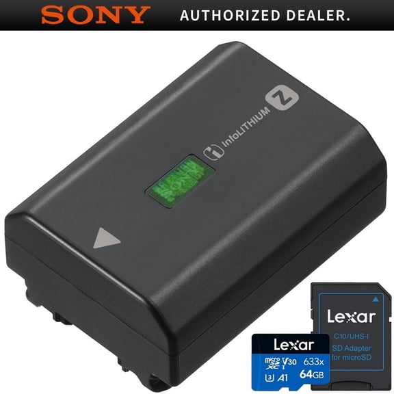 Sony NPFZ100 Z-series Rechargeable Battery Pack for a9 a7R III a7III Bundle with Lexar 64GB High-Performance 633x microSDXC UHS-I Memory Card