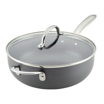 Rachael Ray Hard Anodized Non-Stick Saucier Saucepan with Helper Handle and Lid, 4 Quart, Gray