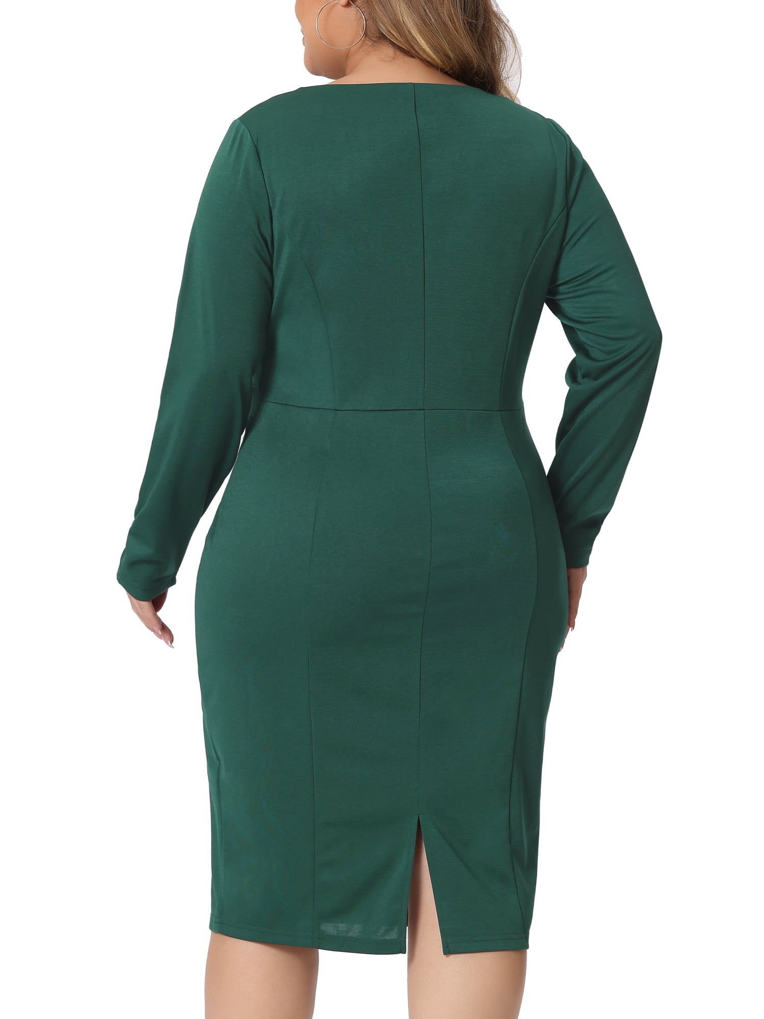 Unique Bargains Women's Plus Size Sheath Office Work Short Sleeves Dress 1X Dark Green
