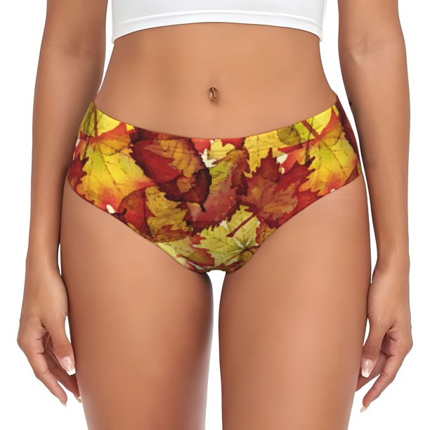 Balery Autumn Mosaic Maple Leaves Ropa Interior de Algodón para Mujer con Dibujo – Braguitas Cómodas y Elásticas, Estilo Clásico-3X-Large