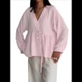 thumbnail image 2 of Tops para Mujer, Informales, con Lazo Frontal, Estilo Babydoll, de Otoño, de Larga, con Cuello en V, Ropa Peplum Rosa M, 2 of 8