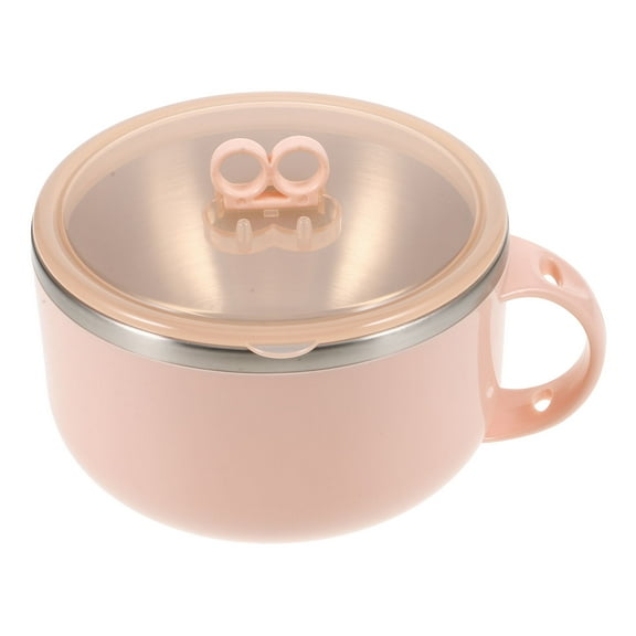 HOMEMAXS 1Set Pink Medical Stone Round Bowl For Noodle Bowl With Lid 16.00X16.00X10.50Cm