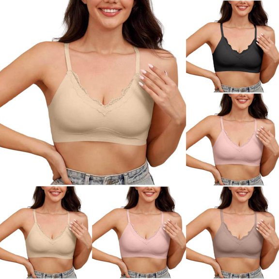 Bxsruta Wirefree Seamless Lace T Shirt Bra for Women Everyday Comfort Wireless Bralette No Underwire Pull On