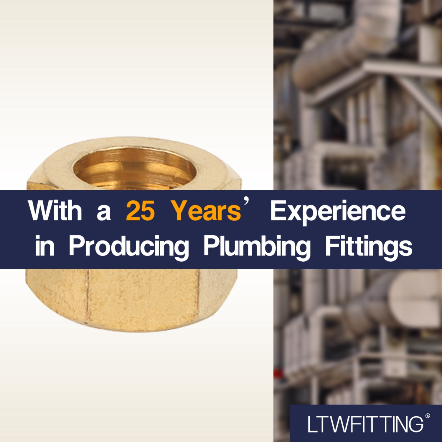 LTWFITTING 7/16" Brass Compression Nut, Hardware Compression Fitting (pack of 25)