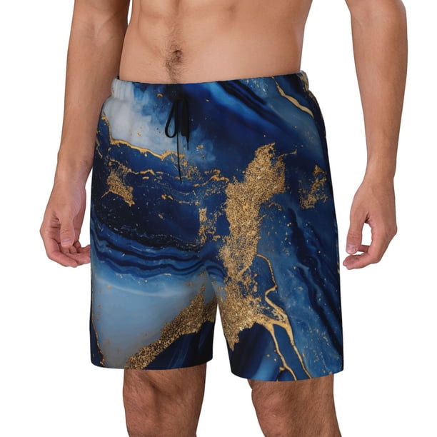 Fotbe Navy Blue Marble Traje de Baño para Hombre – Shorts de Natación de Secado Rápido con Forro y Bolsillos-X-Large