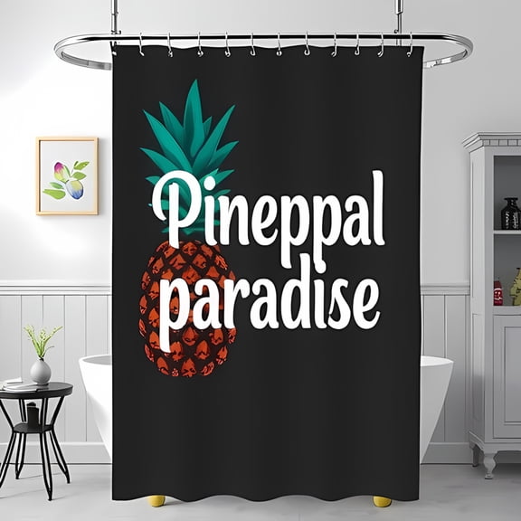 Stylish Black Shower Curtain with Teal Pineapple & "Pineppal Paradise" Design - Tropical Bathroom Decor