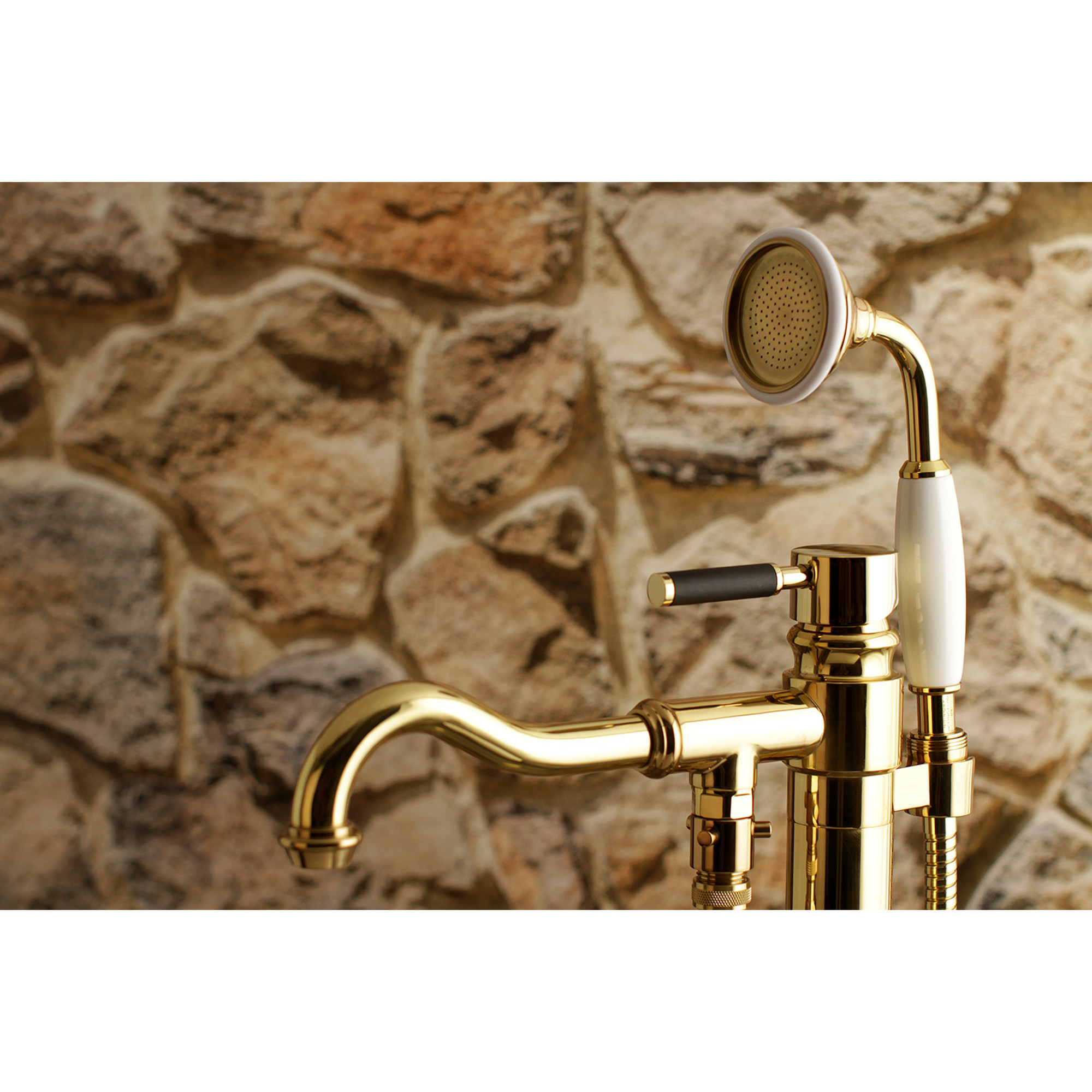 Kingston Brass KS7132DKL Kaiser Freestanding Tub Faucet with Hand Shower, Polished Brass