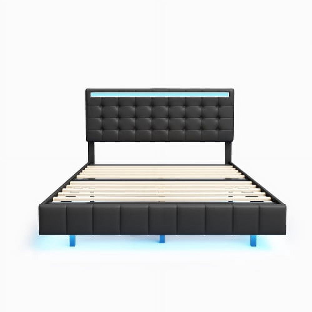 YLtoohoom Full Size Floating Bed Frame with LED Lights and USB Charging Modern Upholstered Platform LED Bed Frame Black(Full)