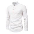 thumbnail image 3 of Camisa de Manga Larga perfecl para hombre Medio Abierta con Cuello Alto lino y algodón, 3 of 8