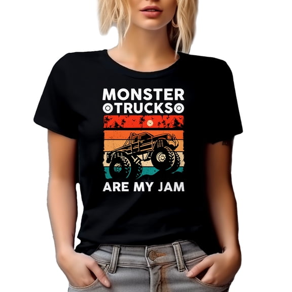 Retro Vintage Monster Trucks Are My Jam, Car Enthusiast or Lover Themed, Black T-Shirt, Small