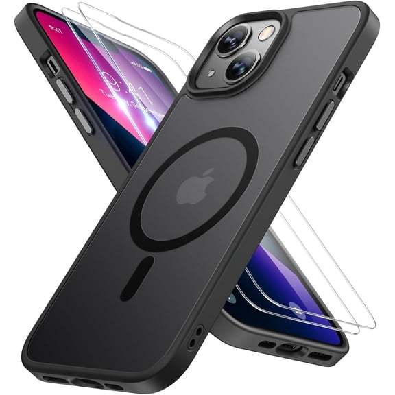 Entronix 3-in-1 Magnetic Matte Case Compatible with iPhone 15 with Screen Protector, Black