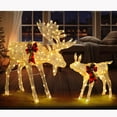 thumbnail image 2 of Seizeen Lighted Christmas Deer, Christmas Yard Decor Golden Elk Pull Cart with 180 Warm Lights, Outdoor Christmas Xmas Decoration 48’’H Deer and 23’’ H Sled, 2 of 8