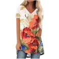thumbnail image 2 of Womens Plus Size Tops,Womens Blouses,Women's Fashion Casual V-Neck Flower Loose Painting Painting Short Sleeve T-Shirt Top Blouse Shirt, 2 of 5