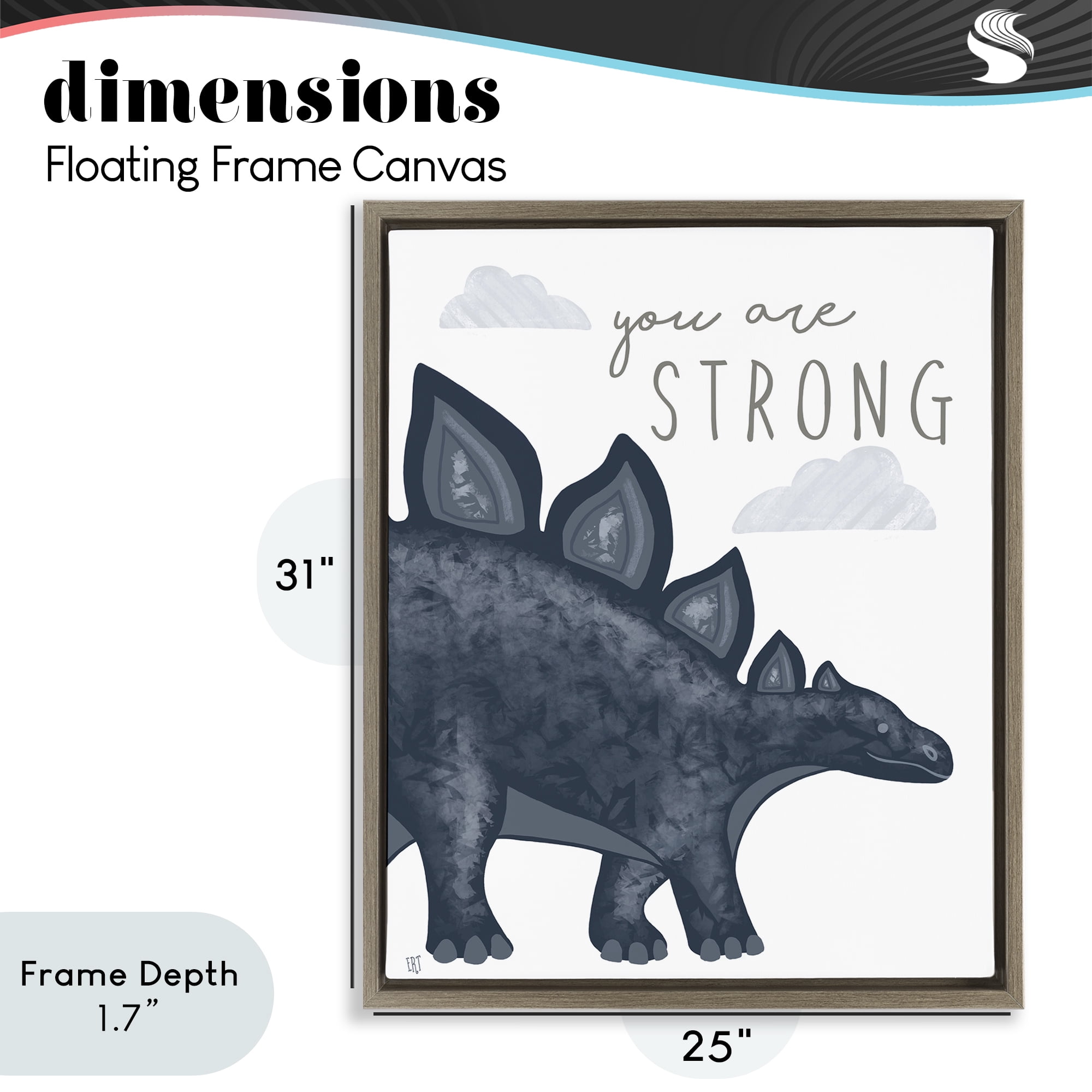 Stupell Industries You Are Strong Dinosaur Brown Framed Floater Canvas Wall Art, design by Elizabeth Tyndall