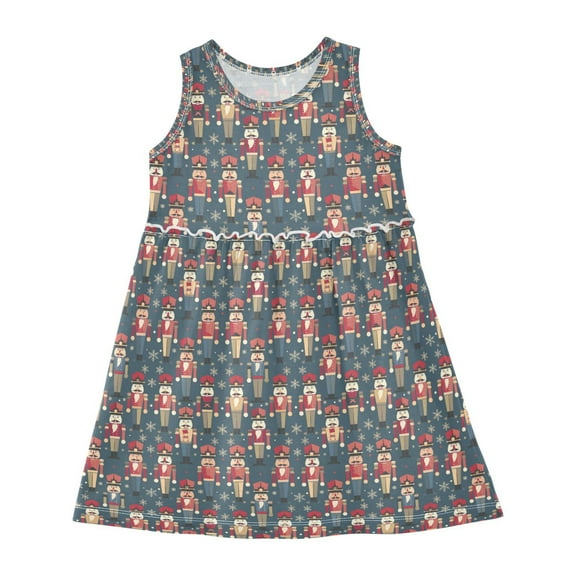 Girls Dress Nutcracker Pattern Sleeveless Dress for Girls Hem A-Line Casual Sundress