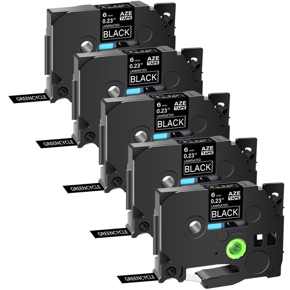 GREENCYCLE 5PK Compatible for Brother P-touch White on Black 6mm 8m TZ TZe TZe-315 TZ-315 TZe315 TZ315 Laminated Label Tape use in PT-D210 PT-H100 PT-P700 PT-750W PT-D600 PT-D400 Label Maker