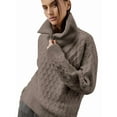 thumbnail image 3 of Women'S Sweaters 2025 Fall Winter Quarter Zip Casual Diamond Knit Pullover Coffee M, 3 of 10