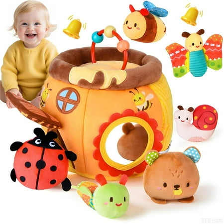 Baby Toys 6-12 Months- Surprise Soft Barn with Stuffed Animals Rattle Crinkle Paper Squeaker Mirror Busy Montessori Soft Toys for Toddlers 0-3 Years Old 1 Year Old Boy Girl Gifts