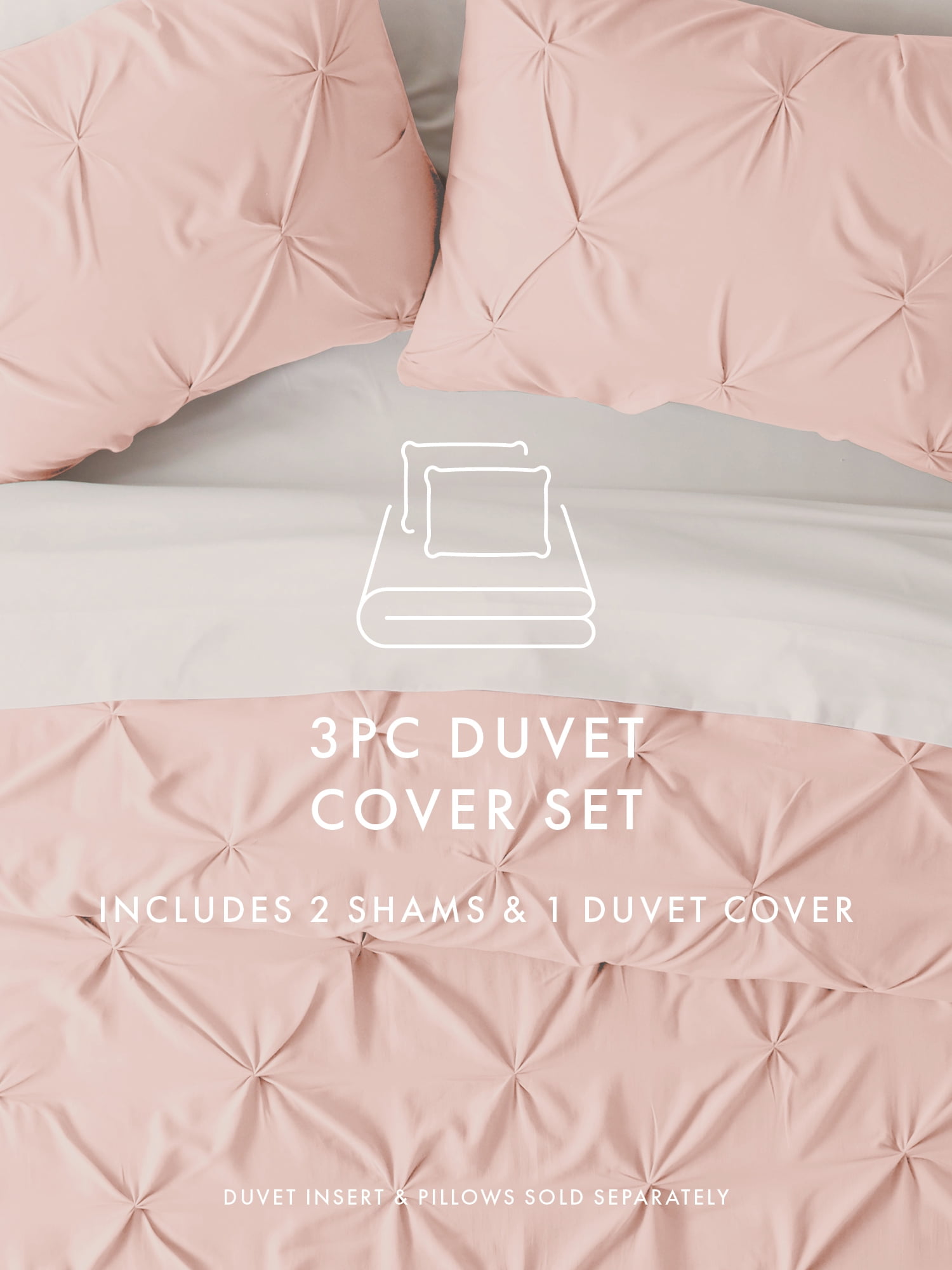 Comfort Canopy - 3 Piece Blush Pinch Pleated Duvet Cover Set with Shams for Queen Size Bedding