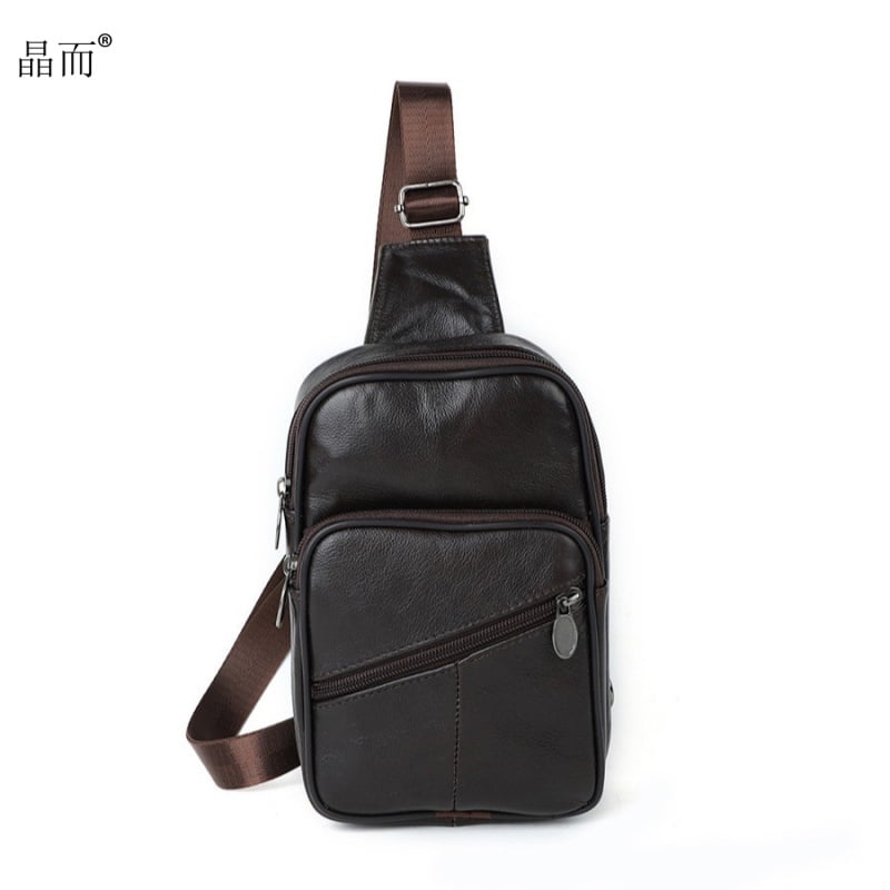 Leather Chest Cross Body Bag for Men, Casual Travel Work Sling Bag