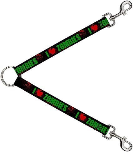 Dog Leash Splitter I Heart Zombies Bold Splatter Black Green Red 1 Foot Long 1 Inch Wide