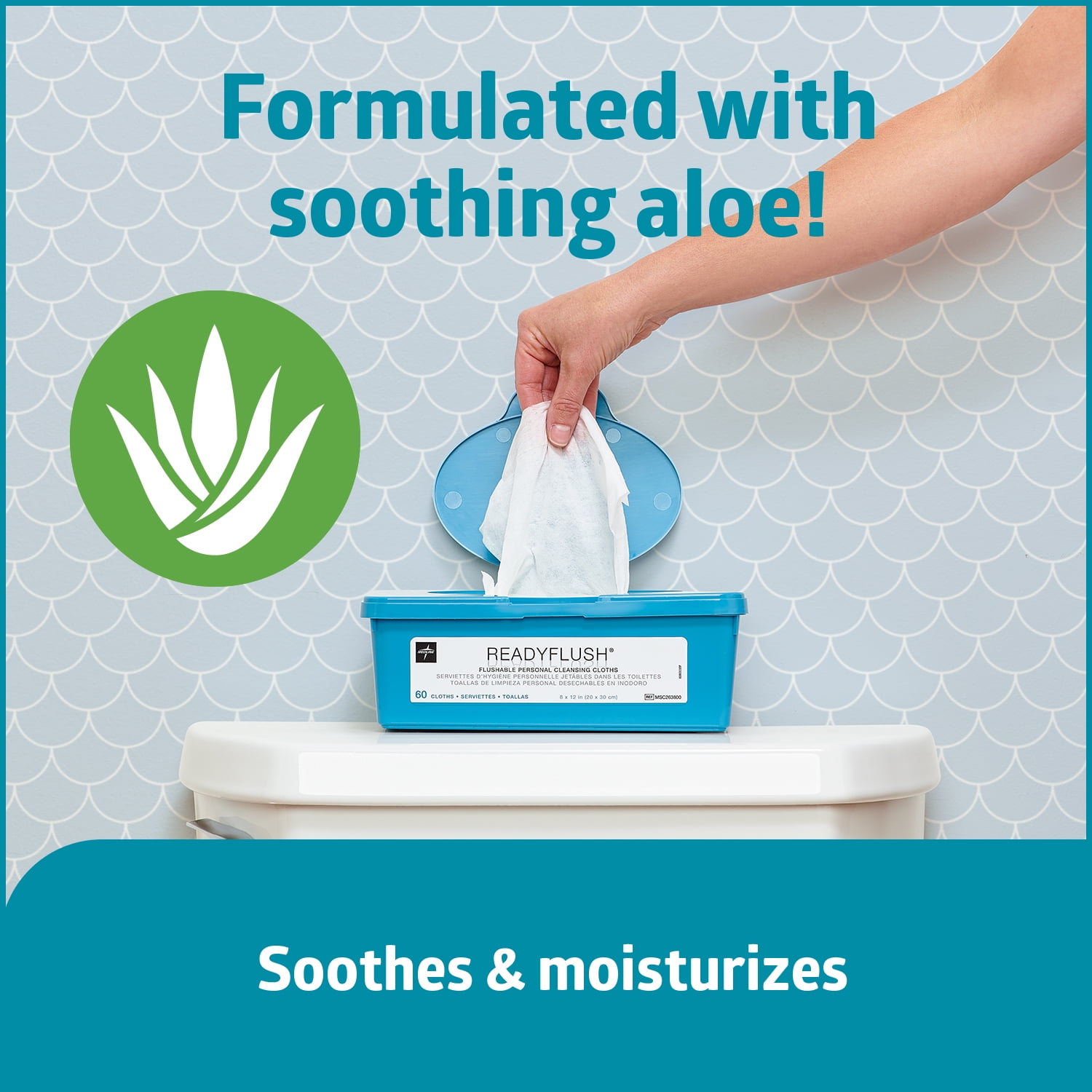 Medline ReadyFlush Flushable Wipes for Adults, Scented, 8 x 10In, 540 Total Wipes