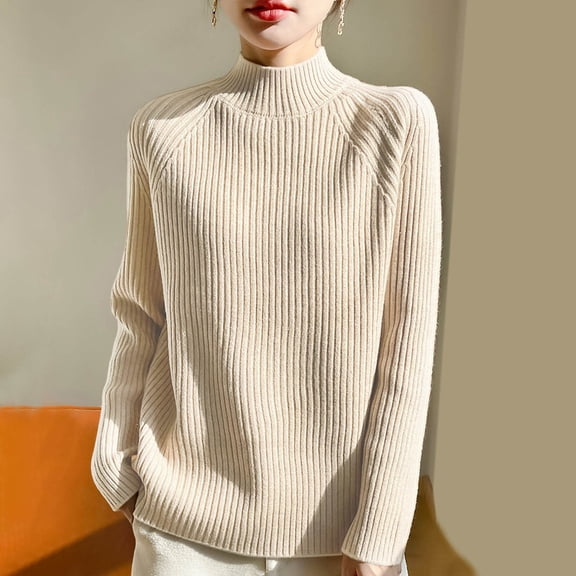 JIAYUE Sweaters for Women Semi High Neck Raglan Sleeve Ribbed Knit Pullover Solid Color Slim Fit For Ladies Fashion Winter Wear