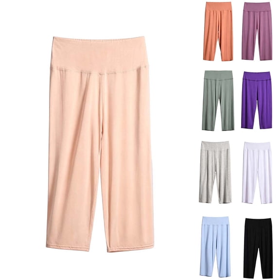 QIUOMBBP Capri Pajama Pants for Women Plus Size Soft Lounge Sleep Pants Elastic Waist Modal Comfy Pj Bottoms Beige XXL