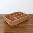 thumbnail image 2 of Organizador de cajones de cocina, cesta de almacenamiento de cubiertos, 4 compartimentos, tenedores de cocina, cuchillos, almacenamiento de ratán, 2 of 5