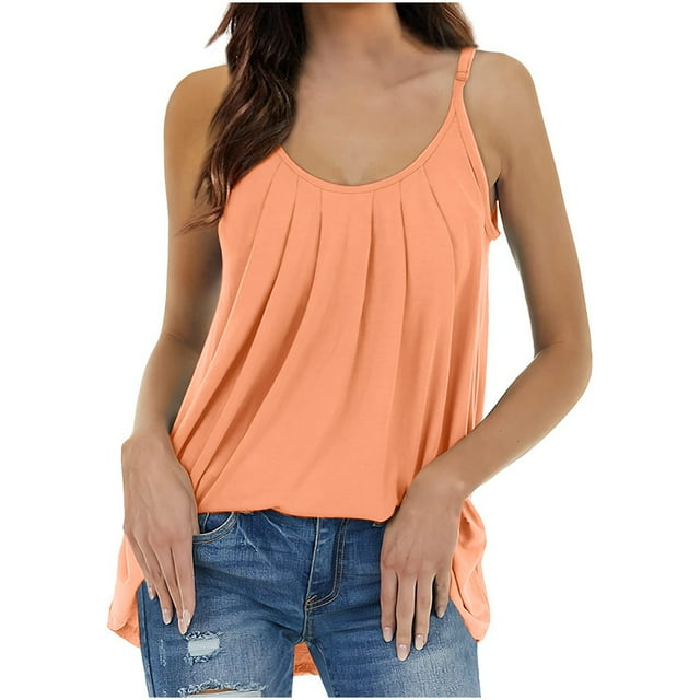 UPPADA Débardeurs Froncés pour Femmes Col Rond Décontracté Été Hauts Blouses Couleur Unie Basiques Sans Manches Tuniques Amples, Offre du Jour