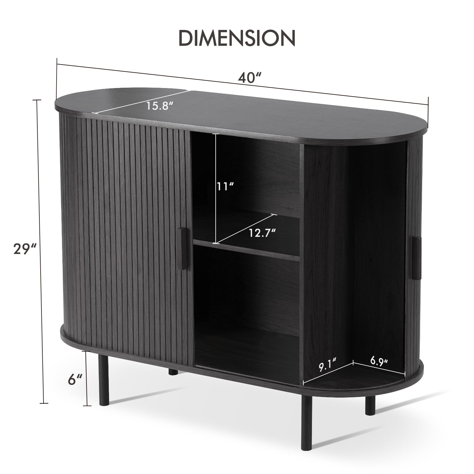 MARNUR Sideboard Buffet Cabinet 40" Storage Cabinet with 2 Sliding Tambour Doors, Adjustable Shelves for Office Bedroom Hallway Entryway, Black