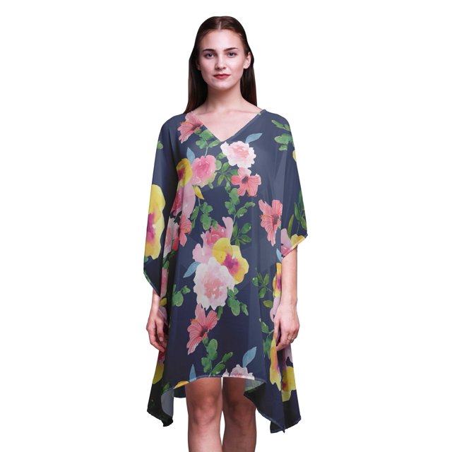 Bimba Kaftan Aquarelle pour Femmes, Tenue de Détente de Vacances, Robe Midi, Couvre-Maillot de Plage - 4X-5X