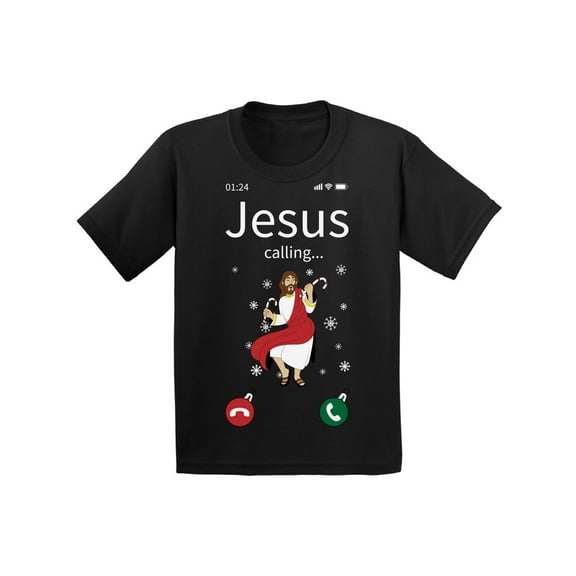 Jesus Calling TShirt Xmas Gifts for Kids Funny Jesus Christmas Boys Girls Tee Holiday Youth Top Christian Religious Xmas Shirt Jesus Christ T-Shirt