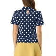 thumbnail image 3 of INSPIRE CHIC Women's Polka Dots Stand Collar Pleat Keyhole Back Short Flare Sleeve Top XL Navy Blue, 3 of 7