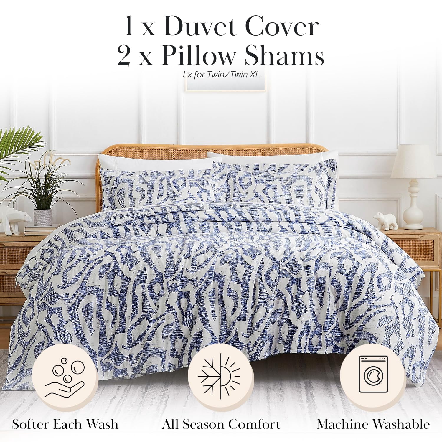 Southshore Fine Living Vilano Oversized Duvet Cover Set, Khari Blue Duvet Cover, Full/Queen - Ultra-Soft Microfiber Bedding Set with Zipper Closure, Easy Care - 1 Duvet, 2 Shams