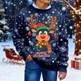 thumbnail image 2 of Unisex Christmas Sweater for Men Women Xmas Holiday Party Funny Print Knit Pullover,Navy,L, 2 of 4