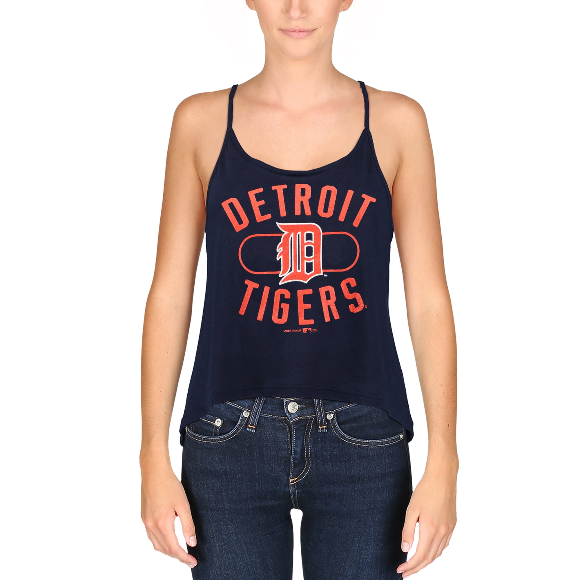 Women's Under Armour Navy Detroit Tigers Performance Strappy Layer Tank Top by