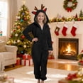thumbnail image 4 of UACY Fleece Jumpsuit for Girls Fall Winter Zip Up Fuzzy Sherpa Onesie Cute ELK Hooded Plain Furry Warm Soft Outfits ﻿ (Black, 10-11 Years), 4 of 5