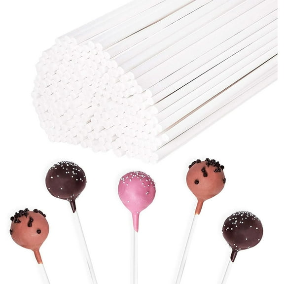 Lollipop Sticks – 300 Count 6 inch Paper Sucker Sticks, Treat Sticks for Cake Pops, Candy Melt, Apple, Chocolate, Fruit - White