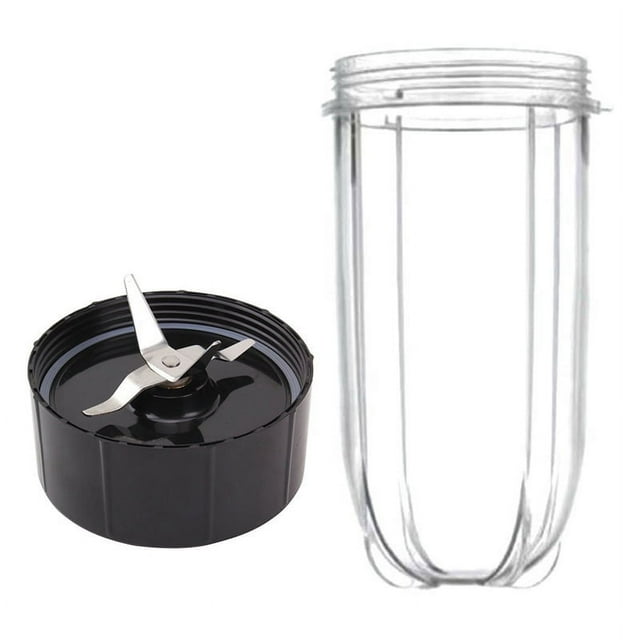 Magic Cup and Blade Replacement set, including a transparent 16 oz high cup and a black cross blade holder with stainless steel extractor blades. Designed for Magic 250W Blender Juicer Mixer models (MB1001). Ideal for chopping, grating, and blending to prepare smoothies and meals. Made of durable plastic and stainless steel, the blade does not require sharpening. Compatible with Magic 250W models, not suitable for Nutri or Baby or Nutri Ninja blenders.