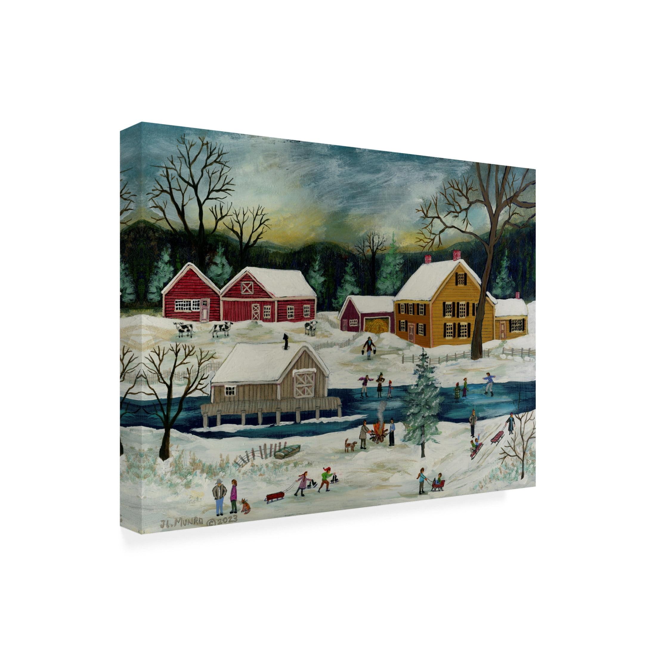Canvas Wall Art - JL Munro 'Winter by the Boathouse' Wall Art for Living Room, Bedroom, or Office Décor by Trademark Fine Art - 47 x 35 Inches