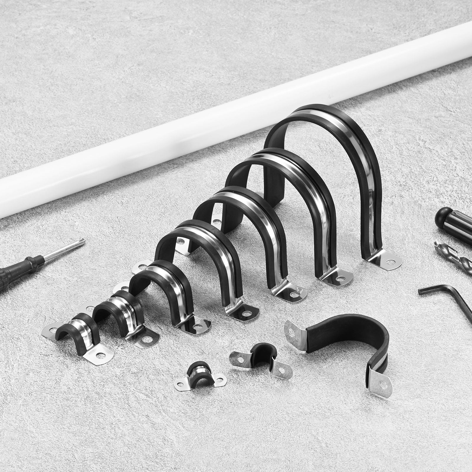 Uxcell 30 Pack Cable Clamps 1.26" 304 Stainless Steel Rubber U Shape for Tube