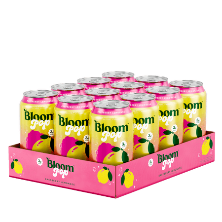 Bloom Nutrition Pop Prebiotic Soda, Raspberry Lemonade, 12 fl oz, 12 Pack