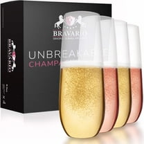 Bravario Unbreakable Plastic Champagne Glasses, 8.5 oz BPA-free Stemless Flutes, Set of 4